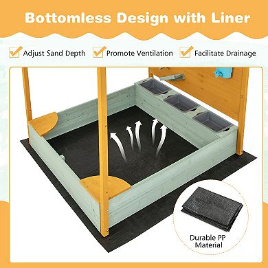 Kids Sandbox With Sand Wall W/ Removable Canopy For Kids 3-8 Years Old