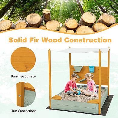 Kids Sandbox With Sand Wall W/ Removable Canopy For Kids 3-8 Years Old