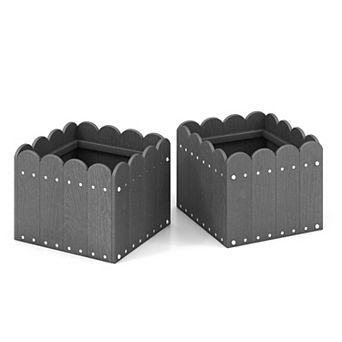 2-pack Square Planter Boxes With Drainage Gaps For Front Porch, Garden, And Balcony-gray