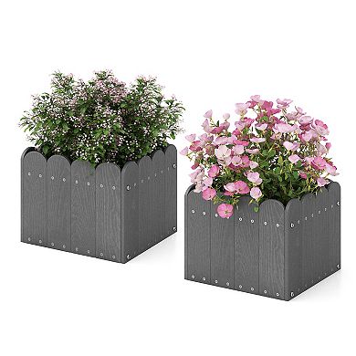 2-pack Square Planter Boxes With Drainage Gaps For Front Porch, Garden, And Balcony-gray