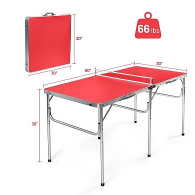 60 Inch Portable Tennis Ping Pong Folding Table With Accessories-red