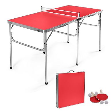 60 Inch Portable Tennis Ping Pong Folding Table With Accessories-red