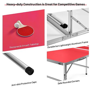 60 Inch Portable Tennis Ping Pong Folding Table With Accessories-red
