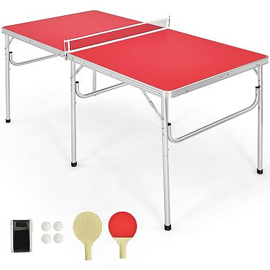 60 Inch Portable Tennis Ping Pong Folding Table With Accessories-red