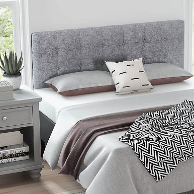 Gray Linen Upholstered Headboard With Solid Rubberwood Legs