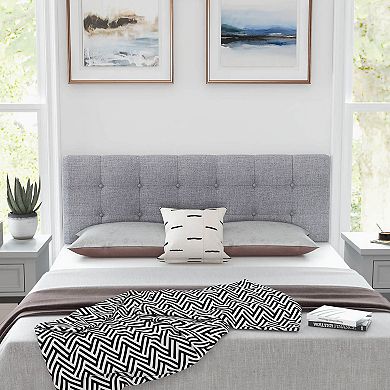 Gray Linen Upholstered Headboard With Solid Rubberwood Legs