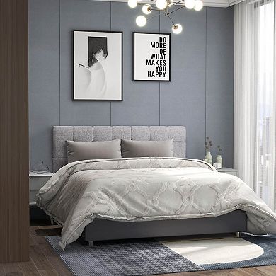 Gray Linen Upholstered Headboard With Solid Rubberwood Legs