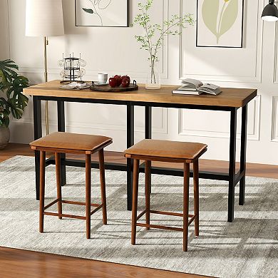 Set Of 2 25.5" Bar Stools With Removable Cushions And Footrest