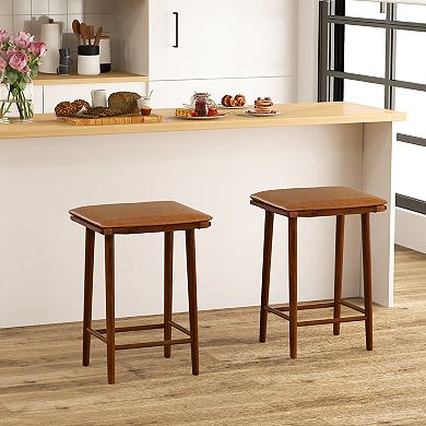 Set Of 2 25.5" Bar Stools With Removable Cushions And Footrest