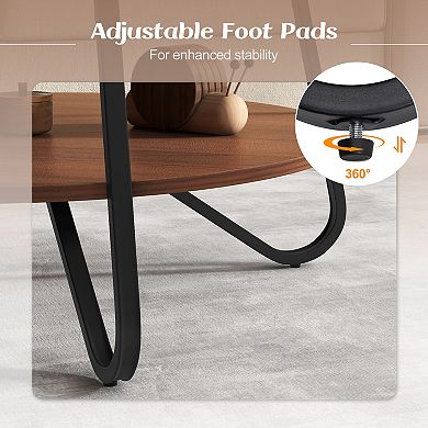 33.5-inch Round Coffee Table With Wood Grain Finish & Heavy-duty Metal Frame-walnut