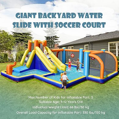 Giant Soccer-themed Inflatable Water Slide With 735w Blower