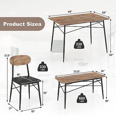 4-piece Dining Set With Bench And 2 Chairs-brown