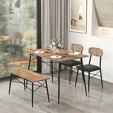 4-piece Dining Set With Bench And 2 Chairs-brown