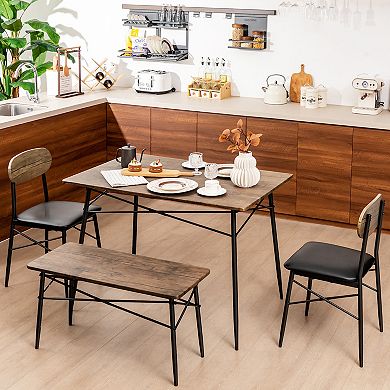 4-piece Dining Set With Bench And 2 Chairs-brown