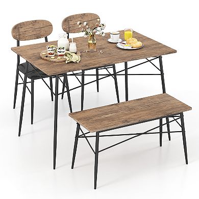4-piece Dining Set With Bench And 2 Chairs-brown
