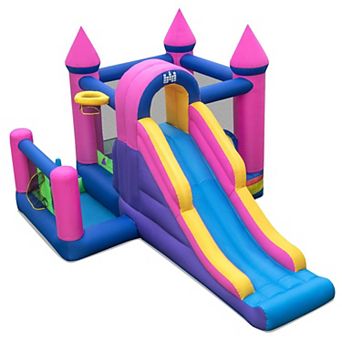 7-in-1 Kids Inflatable Bounce House With Long Slide And 735w Blower