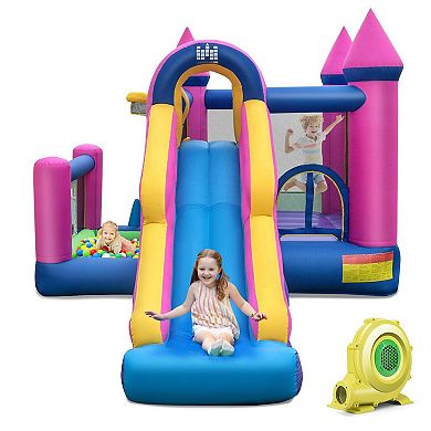 7-in-1 Kids Inflatable Bounce House With Long Slide And 735w Blower