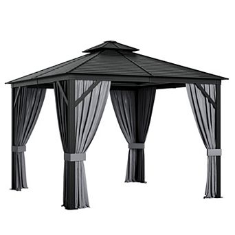 10 X 10 Feet Double-top Hardtop Gazebo With Galvanized Steel Roof-gray