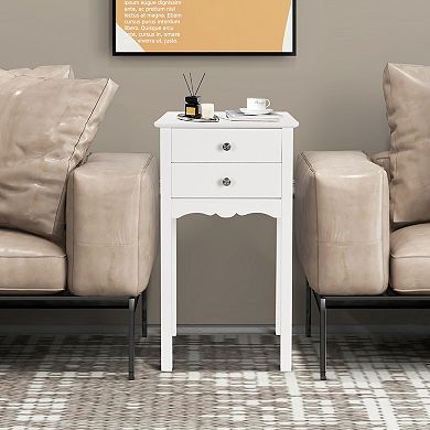 Side Accent Table With 2 Drawers-white