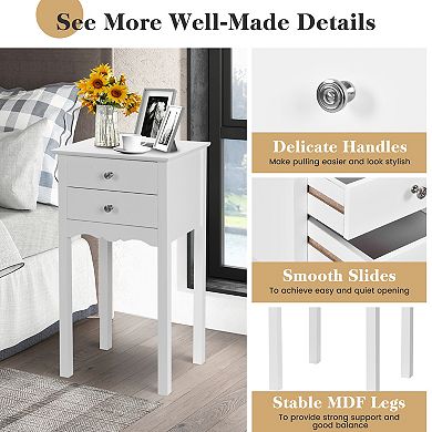 Side Accent Table With 2 Drawers-white