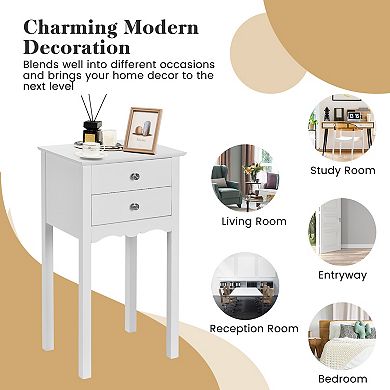 Side Accent Table With 2 Drawers-white