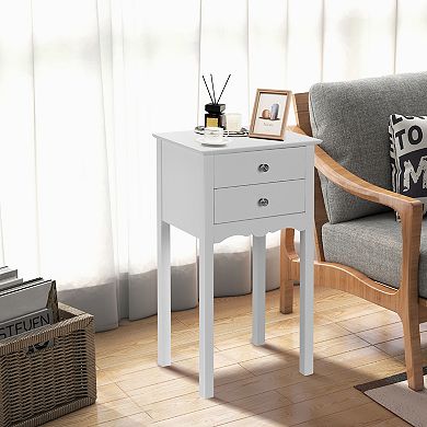 Side Accent Table With 2 Drawers-white