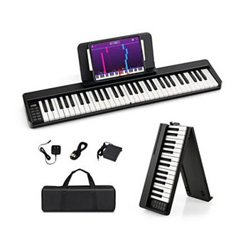 61-key Folding Piano Keyboard With Full-size Keys And Music Stand-black