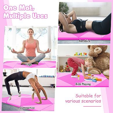 8 Feet Pu Leather Folding Gymnastics Mat With Hook And Loop Fasteners-pink