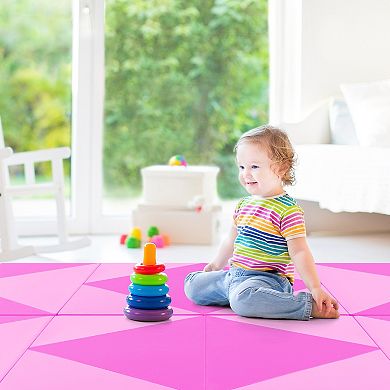 8 Feet Pu Leather Folding Gymnastics Mat With Hook And Loop Fasteners-pink