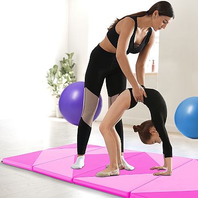 8 Feet Pu Leather Folding Gymnastics Mat With Hook And Loop Fasteners-pink