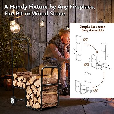 Firewood Log Cart Carrier With Anti-slip And Wear-resistant Wheels