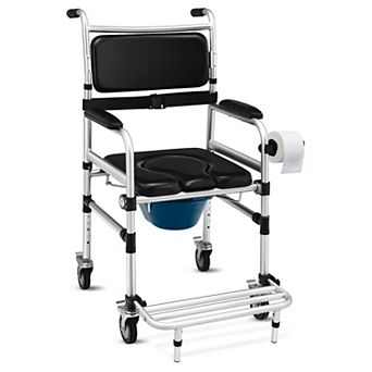 2-in-1 Aluminum Commode Shower Wheelchair With Locking Casters