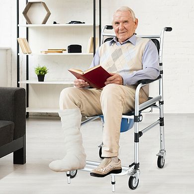 2-in-1 Aluminum Commode Shower Wheelchair With Locking Casters