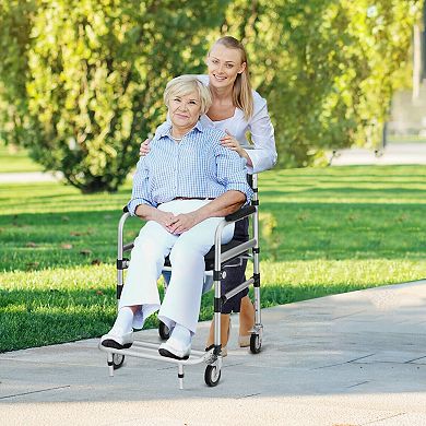 2-in-1 Aluminum Commode Shower Wheelchair With Locking Casters