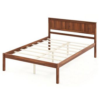 Queen Size Bed Frame With Wooden Headboard And Slat Support