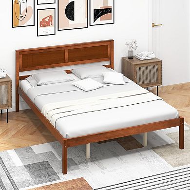 Queen Size Bed Frame With Wooden Headboard And Slat Support