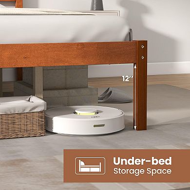 Queen Size Bed Frame With Wooden Headboard And Slat Support
