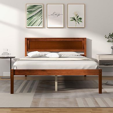 Queen Size Bed Frame With Wooden Headboard And Slat Support