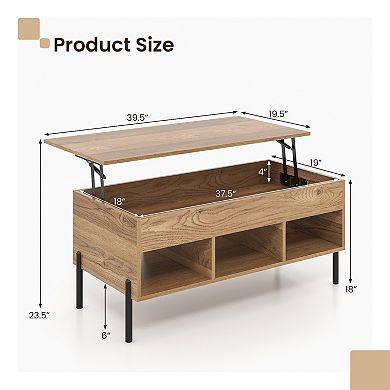 Living Room Coffee Table With Lift-top And Metal Legs-natural Finish