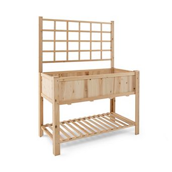 Raised Garden Bed Elevated Wooden Planter Box With Trellis For Climbing Plants