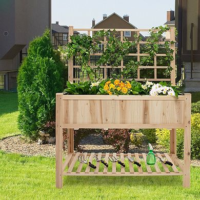 Raised Garden Bed Elevated Wooden Planter Box With Trellis For Climbing Plants