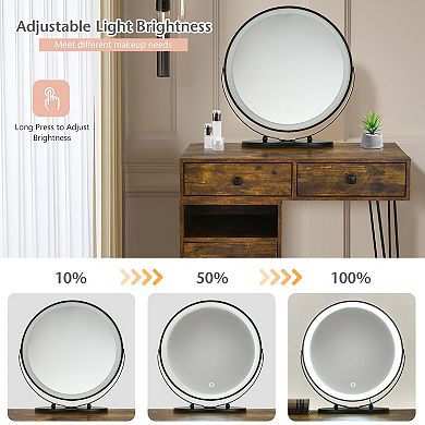 Rustic Brown Modern Vanity Table With Storage Cabinet