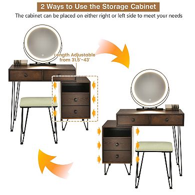 Rustic Brown Modern Vanity Table With Storage Cabinet