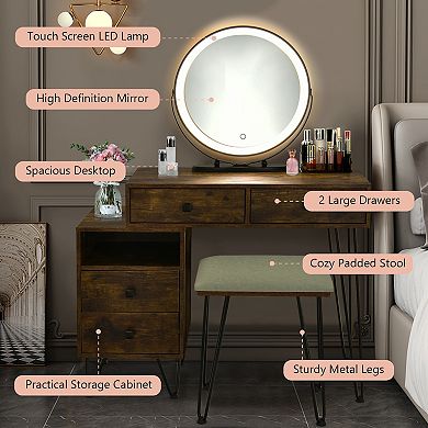 Rustic Brown Modern Vanity Table With Storage Cabinet