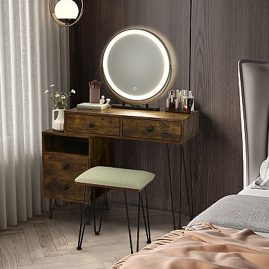 Rustic Brown Modern Vanity Table With Storage Cabinet