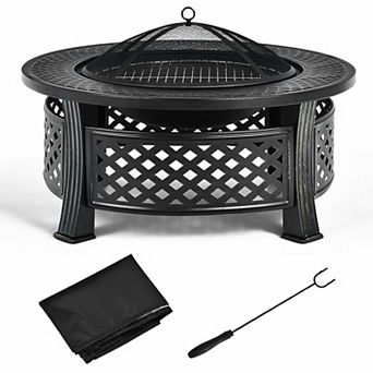 Outdoor Fire Pit With Bbq Grill And High-temperature Resistant Finish