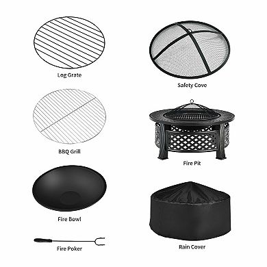 Outdoor Fire Pit With Bbq Grill And High-temperature Resistant Finish