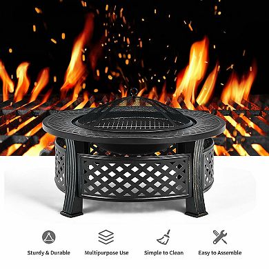 Outdoor Fire Pit With Bbq Grill And High-temperature Resistant Finish