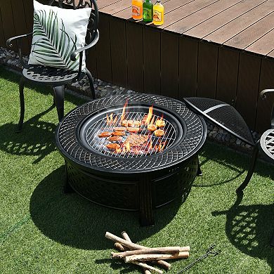 Outdoor Fire Pit With Bbq Grill And High-temperature Resistant Finish