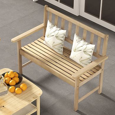 Teak Wood Outdoor Garden Bench 2 Person Patio Bench With Backrest And Armrests